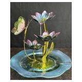 METAL ART BUTTERFLY & FLOWERS WATER FOUNTAIN IN
