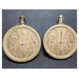 Two Rustic Metal Wall Clocks, Farmhouse Country