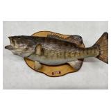 Small Mouth Bass Mounted on Wood Plaque. Bass is