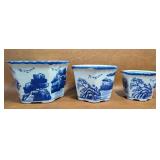 3 Porcelain Planters with Asian Scenes