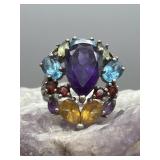 925 Amethyst Multi Stones Statement Ring 5.32g