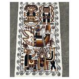 VINTAGE EMBROIDERED TAPESTRY WALL HANGING AZTEC,