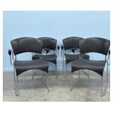 4 Black Molded Plastic Arm Chairs w/ Chrome