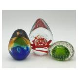 3 Art Glass Paperweights , Controlled Bubble