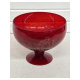 RED ACID ETCHED PEDESTAL BOWL OR AWESOME WINE
