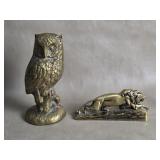 Vintage brass lion & Owl Figural Paperweights