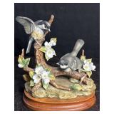 HAND PAINTED PORCELAIN CHICKADEES ON FLOWERING