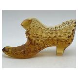 VINTAGE FENTON AMBER HOBNAIL GLASS SHOE