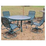 Green Patio Table Set Swivel Rockers