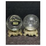 PAIR VINTAGE ROUND DISPLAY JARS ON METAL STANDS
