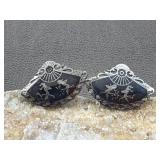 Siam Sterling Niello Fan Shape Earrings 8.35g