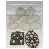 8 VINTAGE FEDERAL GLASS DIANA CLEAR SWIRL W/ GOLD