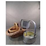 Vintage Woven Willow and Galvanized Metal Baskets