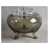 Smoke Viking Glass Flowerlite Rose Bowl W/ Flower