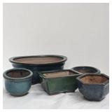 5- BLUE GLAZE JAPANESE BONSAI TREE POTS DAMAGE
