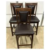 3 BLACK FAUX LEATHER & WOOD STOOLS W/ A FEW PAINT