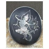 Siam Sterling Niello Brooch Goddess Manimekhala