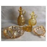 Vintage Amber & Marigold Carnival Glass Tableware