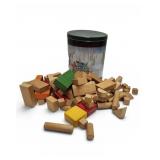 Large Tin of Vtg Wooden Building Blocks
