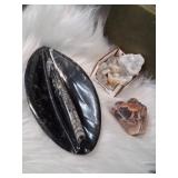 Large Orthoceras Fossil Dish with Geodes &