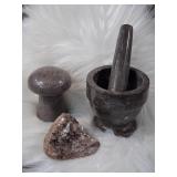 Marble Mortar & Pestle, Stone Mushroom & Mica