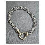 Two-Tone Sterling Silver Byzantine Heart Bracelet