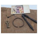Antique Nut Cracker, Copper Bracelet, RR Key+