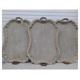 3 Shabby Chic Decorative Farmhouse Wood Trays ,