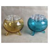 Vintage LE Smith Glass Flower Lite 3 Footed Bowls