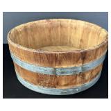 Rustic Oak Barrel Bowl w Metal Bands Primitive