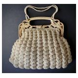 Antique Pierced Design Handles Crocheted Bag,