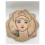 VINTAGE BOUDOIR PILLOW HAND EMBROIDERED W/ LACE