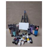 Acrylic Paint Lot with Easel & Canvas