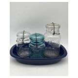 3 BALL IDEAL JARS W/ LOCKING GLASS LIDS & CHANTAL