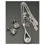 RHODIUM OVER STERLING SILVER NECKLACE & EARRINGS