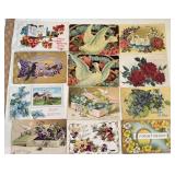 12 Antique Postcards
