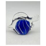 VINTAGE HAND BLOWN ART GLASS ANGEL FISH BLUE &