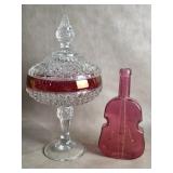Clear & Cranberry Indiana Glass Diamond Point