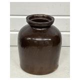 ANTIQUE BROWN GLAZED STONEWARE CROCK