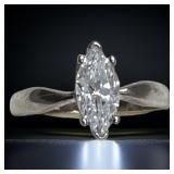 Marquise Cut Solitaire Ring Marked UTC 925 CZ