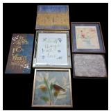 6pc Framed Wall Art Lot: Bird, Floral & Quotes