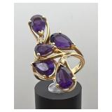 14K with Amethyst & Diamonds Cluster Ring 6.24g
