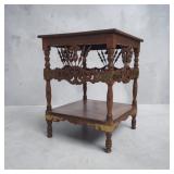Lovely Vintage Oak Lamp Table w/ Brass Trim