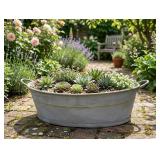Large Metal Galvanized Rustic Tub Planter (No