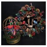 Vtg Fiber Optic Wreath & Bird House Tested