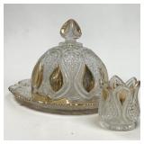U. S. Glass Butter Dish w/ Toothpick Holder