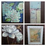 Four Piece Lot of Modern Floral / Abstract Art