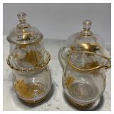 Clear Glass w/ Gold Trim Butter Dish/ Spooner/