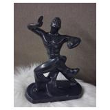 Vntg Art Deco Black Ceramic Martial Arts Statue