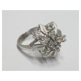 Sterling Silver Cluster Ring Clear Stones Sz 6